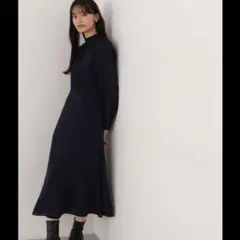 美品　ナチュラルビューティーベーシック　ジャガードマーメイドワンピース　Ｓ