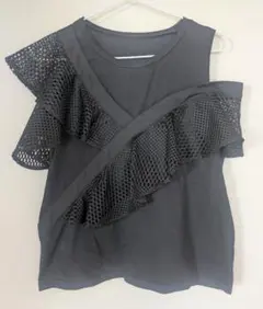 黒 アシンメトリー フリル Tシャツのサムネイル