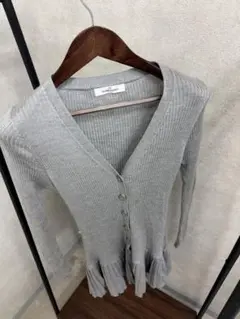 GALLERY VISCONTI リブニットカーディガン チュニック丈 グレー