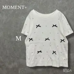 モーメントプラス【M】バックハートカットリボンビジュー半袖Tシャツのサムネイル