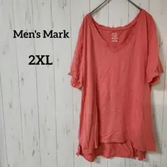 Men's Mark【2XL】VネックTシャツ コーラルピンクゆったりカジュアル