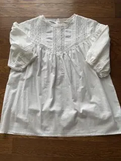 ホワイト レース装飾 バルーンスリーブシャツ