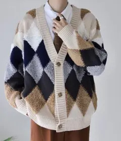 Doula Doula アーガイル柄 ボリューム カーディガン ニット