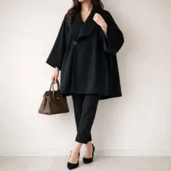 カシミヤ100% 日本製 変形デザイン ミドル丈コート 黒 ヴィンテージ 個性派