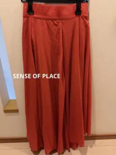 【美品】SENSE OF PLACE オレンジ フレアスカート ゴムウエスト