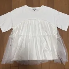美品niko and... チュール切り替え 半袖Tシャツ ホワイト Mのサムネイル