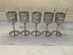 昭和レトロ　ブドウ装飾　ガラスワイングラス5個セット