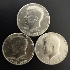 【アメリカ建国200周年記念】ケネディ ハーフダラー 50セント硬貨 3枚セットのサムネイル