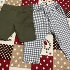 オリーブショートパンツとチェックパンツ2点セット　80cm