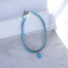 ヴィンテージ風 ターコイズ 3連ビーズ ネックレス