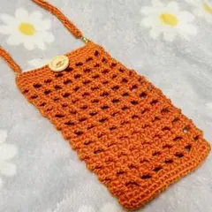 スマホショルダーバッグ　オレンジ かぎ針編み ハンドメイド