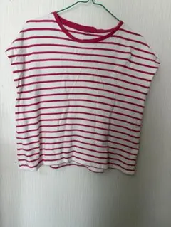ヒラキ　ストライプ 半袖Tシャツ 白/赤のサムネイル