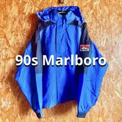 90s Marlboro ナイロンジャケット ワッペン付き 青 刺繍タグ
