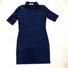 LACOSTE 鹿の子ポロワンピース 紺 34 細身 上品スポーティ ロゴ刺繍のサムネイル