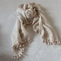 23区 ベージュチェックストール　フリンジ