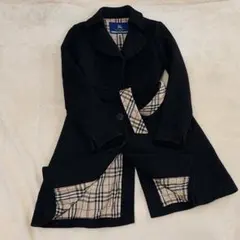 美品 バーバリー ブルーレーベル ウールコート アンゴラ ノバチェック 黒