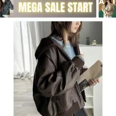 新品タグ付⭐︎Javaリブタートル フェイクレザ ージャケット　ブラウン　Lサイズ