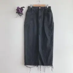 【ZARA】ザラ　デニム ロングスカート　ダメージ　フロントスリット仕様