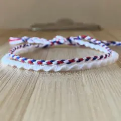 ミサンガ アンクレット ブレスレット　青×赤×白　トリコロール　2重デザイン