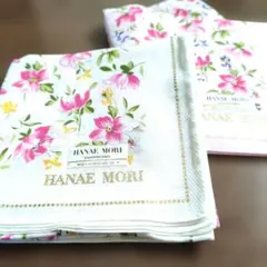 HANAE MORI ハンカチ 2枚セット 白とピンク 花柄 綿100%