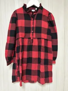 GAP KIDS 赤黒チェック 長袖ワンピース