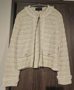 【アンタイトル/UNTITLED】ラメ入りノーカラージャケット ライトベージュM