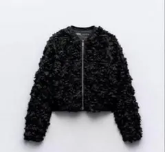 ZARA テクスチャーフリルブラックジャケット　サイズMのサムネイル