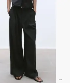 ZARA ザラ　ダブルプリーツ ベルト付きパンツ　XS