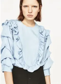 zara  フリル付きブラウス　トップス