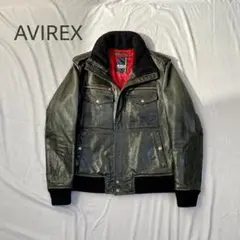 希少 AVIREX 牛革レザージャケット オリーブ M 裏地赤 6181019