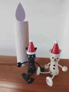 クリスマス 木製置物セット 猫とクマ キャンドル