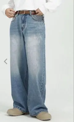 ブルーデニムワイド バギーパンツXL