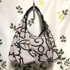 マリン様専用 モノクロ花柄 ジャガード織り ワンショルダーバッグ ポーチ付