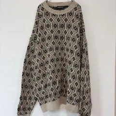 クレイボーン ビッグサイズ 幾何学クルーネックニット XL 茶 コットン
