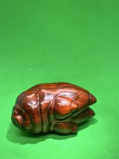 時代提物 木彫根付 在銘【番の鶉(つがいのうずら)】高さ約3.1cm重さ約