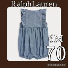 Ralph Lauren インディゴ シャンブレー バブル ショートオール 6M
