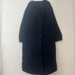 ブラック シャツワンピース 長袖 コーデュロイ 黒