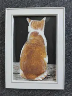 猫 手描きアクリル画 原画一点物（フレーム付き）