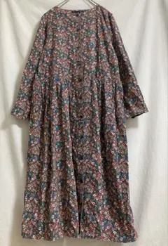 シャワーパーティ　リバティ　コーデュロイ　ロング　シャツ　ワンピース　フラワー