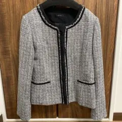 a.v.v ノーカラージャケット ツイード　ブラック　黒　11号　Lサイズ