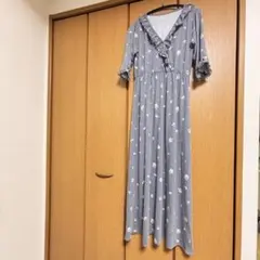 ピーチジョン　peach John フリル付き花柄ロングワンピース グレー