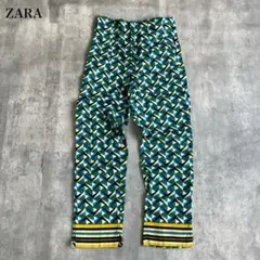 ザラ【S】カジュアルパンツ ストレート ジオメトリック柄 総柄 裾ボーダー切替のサムネイル