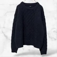 【ベースメントオンライン】長袖ニットセーター ケーブルミックス編み Uネック F