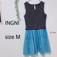 a546 イング ドッキングワンピース M ボーダー Y2K ミニ丈 平成 紺