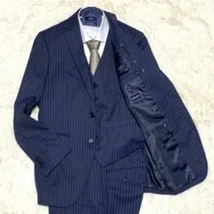 美品　ザスーツカンパニー　ビジネススーツ　3ピース　ネイビー　濃紺　ストレッチ
