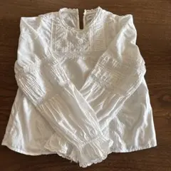 刺繍入りホワイトコットン長袖ブラウス