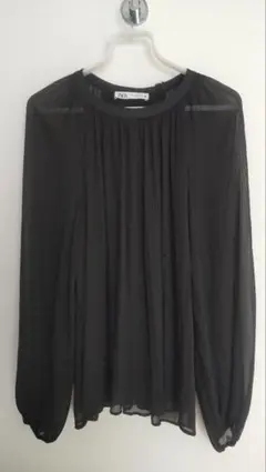 【ZARA】シフォン長袖シャツ 黒 プリーツデザイン