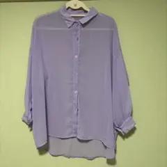 GRL 薄紫 ボタン付き長袖シアーシャツ
