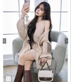 GRL ニットカーディガン×ノースリーブミニワンピース セットアップ