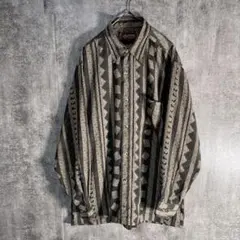 90s 一点物　レトロ総柄シャツ 幾何学柄 デザインシャツ 古着 ゆるダボ